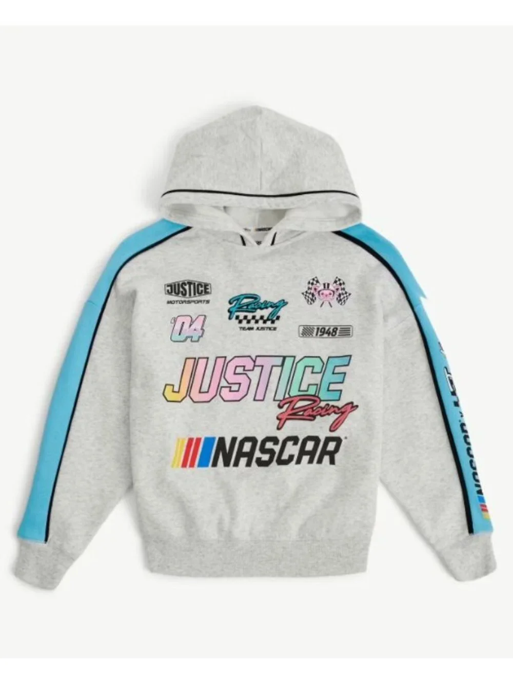NASCAR X Justice Youth Hoodie Racing Graphics Size L 12-14 Gray & Blue Cotton Bl